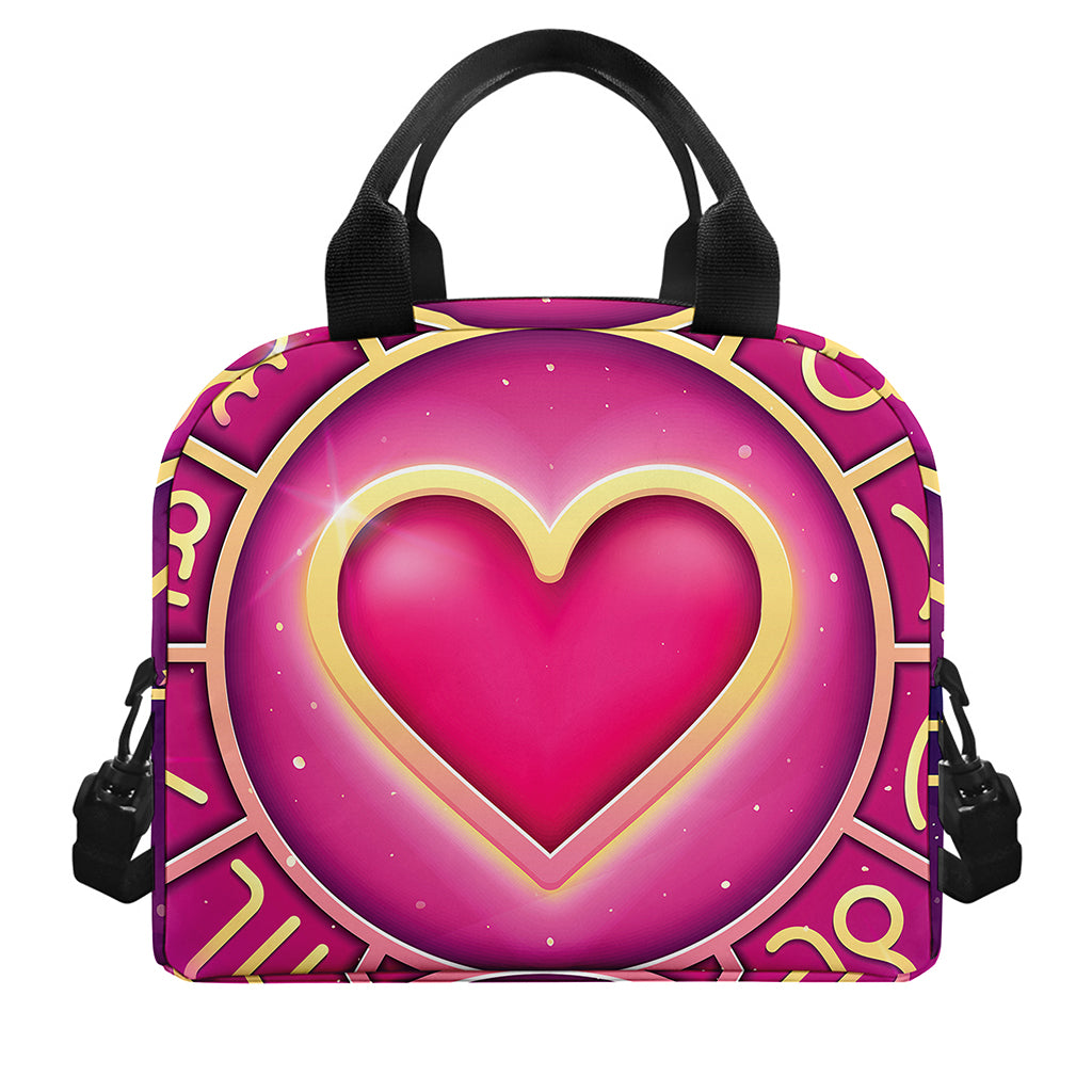 Pink Heart Zodiac Wheel Print Insulated Lunch Bag