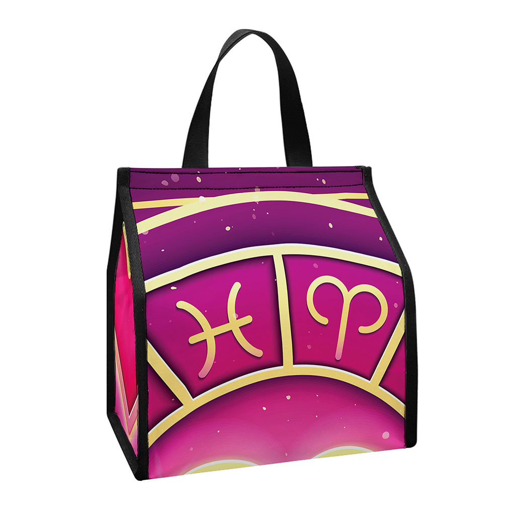 Pink Heart Zodiac Wheel Print Insulated Lunch Tote