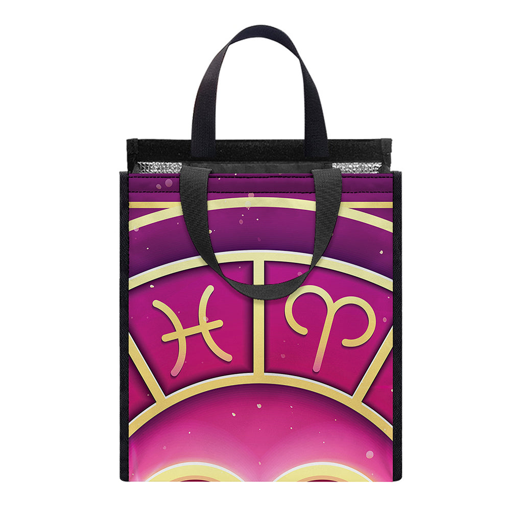 Pink Heart Zodiac Wheel Print Insulated Lunch Tote