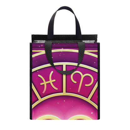 Pink Heart Zodiac Wheel Print Insulated Lunch Tote