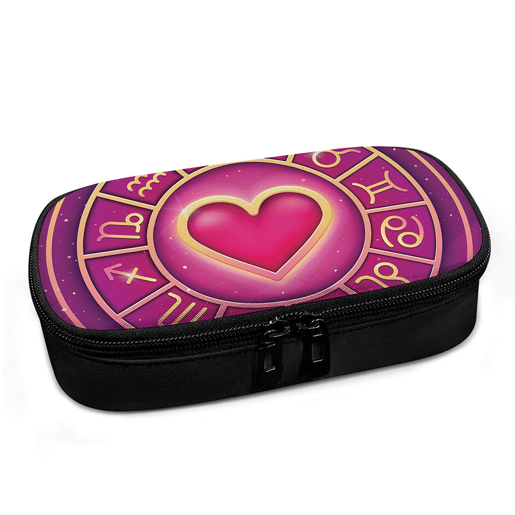 Pink Heart Zodiac Wheel Print Insulin Cooler Travel Case