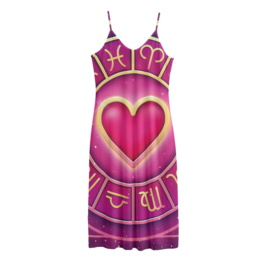 Pink Heart Zodiac Wheel Print Jersey Midi Cami Dress