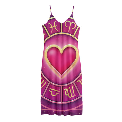 Pink Heart Zodiac Wheel Print Jersey Midi Cami Dress