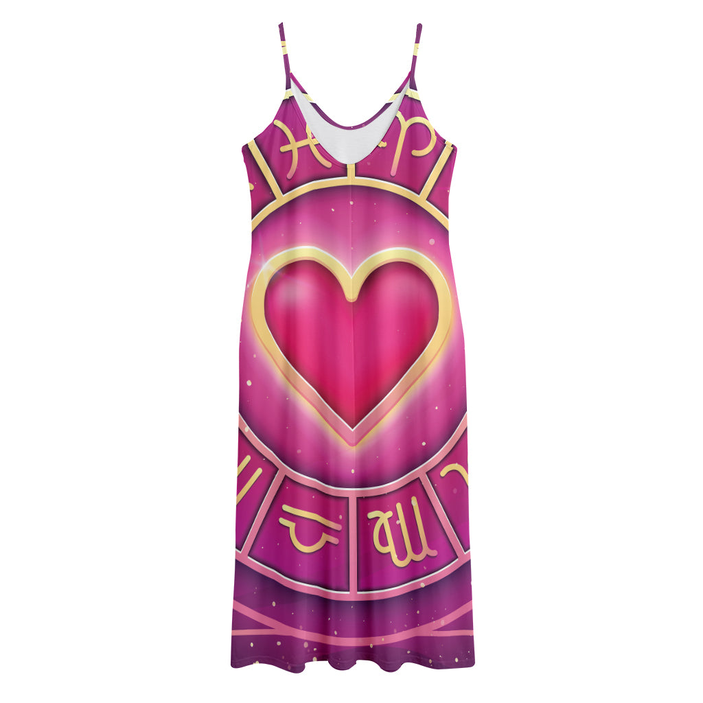 Pink Heart Zodiac Wheel Print Jersey Midi Cami Dress