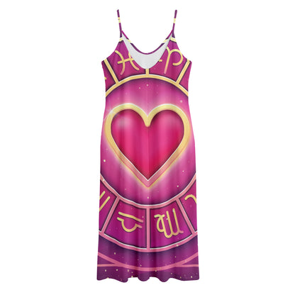 Pink Heart Zodiac Wheel Print Jersey Midi Cami Dress