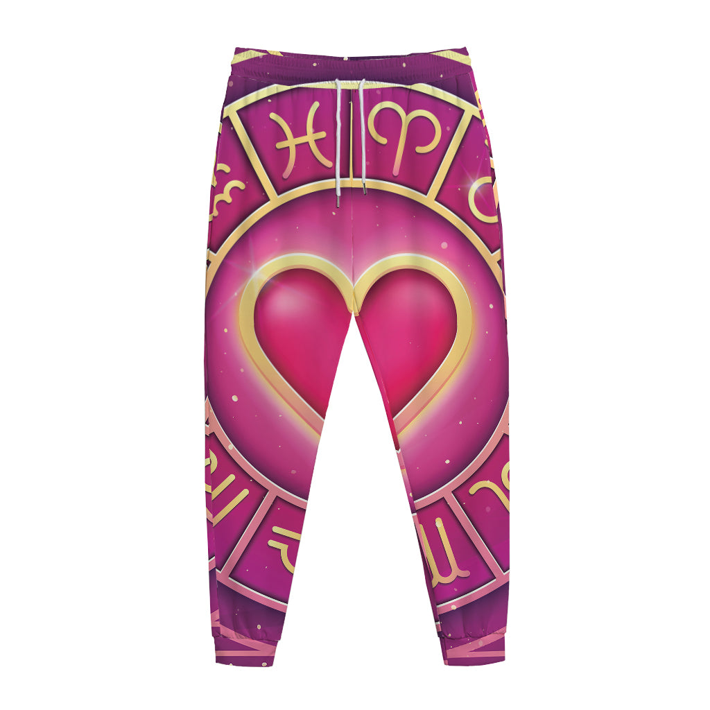 Pink Heart Zodiac Wheel Print Jogger Pants