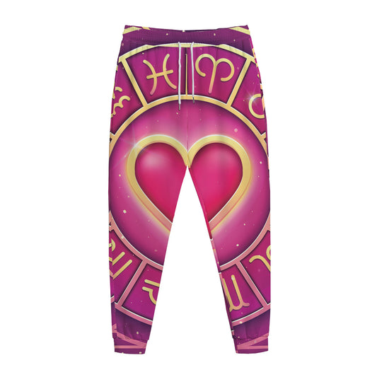 Pink Heart Zodiac Wheel Print Jogger Pants