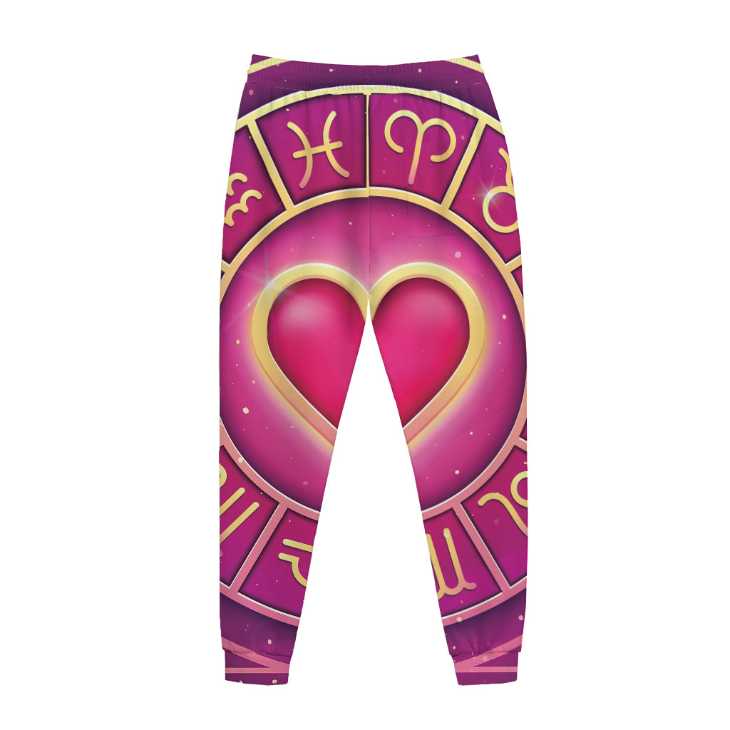 Pink Heart Zodiac Wheel Print Jogger Pants