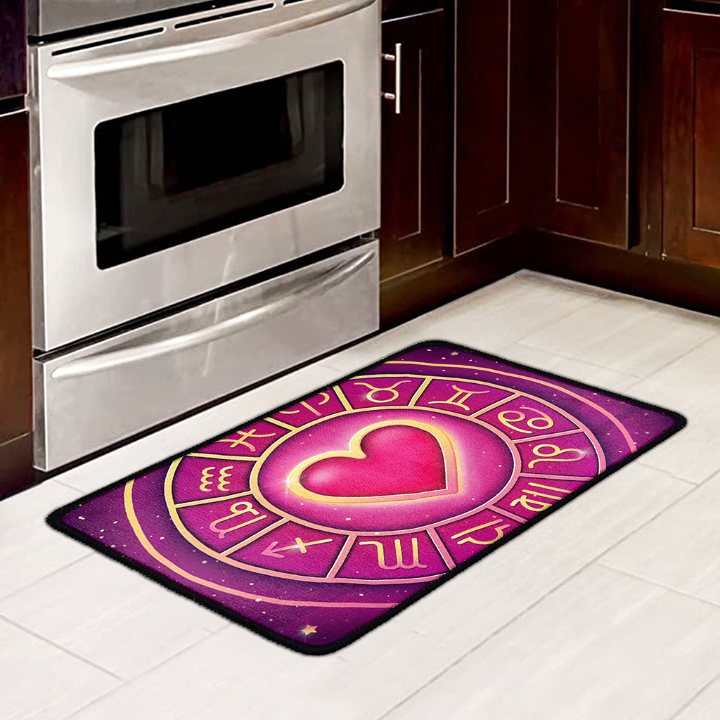 Pink Heart Zodiac Wheel Print Kitchen Mat