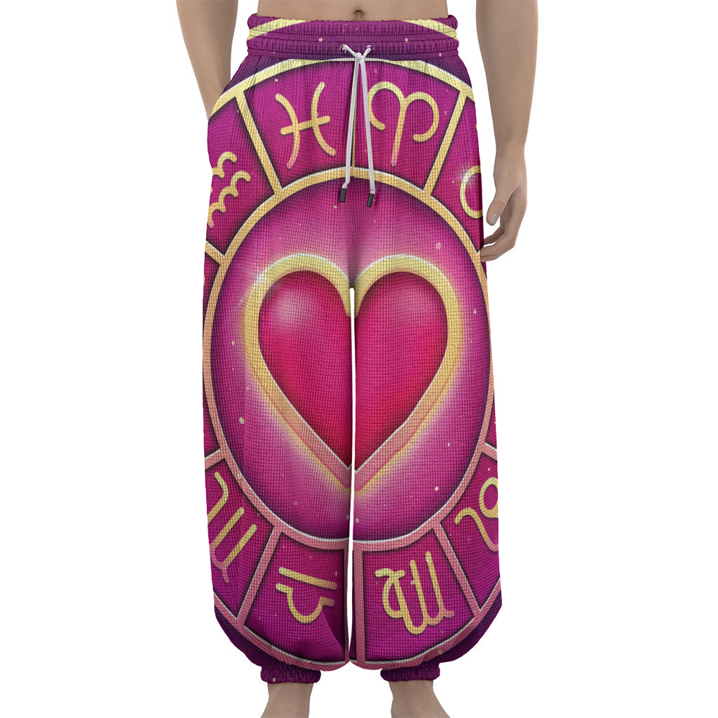Pink Heart Zodiac Wheel Print Lantern Pants