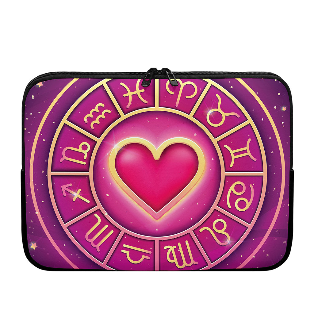 Pink Heart Zodiac Wheel Print Laptop Sleeve
