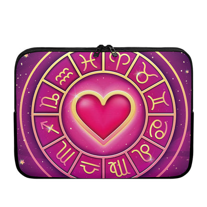 Pink Heart Zodiac Wheel Print Laptop Sleeve