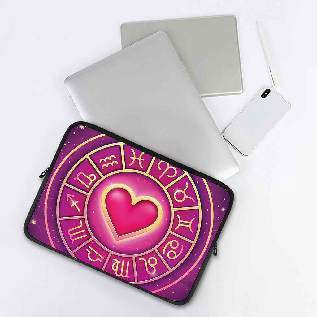Pink Heart Zodiac Wheel Print Laptop Sleeve