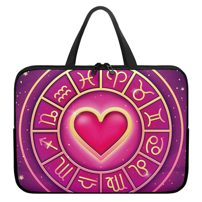 Pink Heart Zodiac Wheel Print Laptop Sleeve With Handle