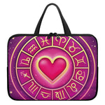 Pink Heart Zodiac Wheel Print Laptop Sleeve With Handle