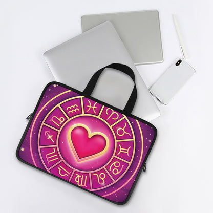 Pink Heart Zodiac Wheel Print Laptop Sleeve With Handle