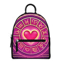 Pink Heart Zodiac Wheel Print Leather Backpack