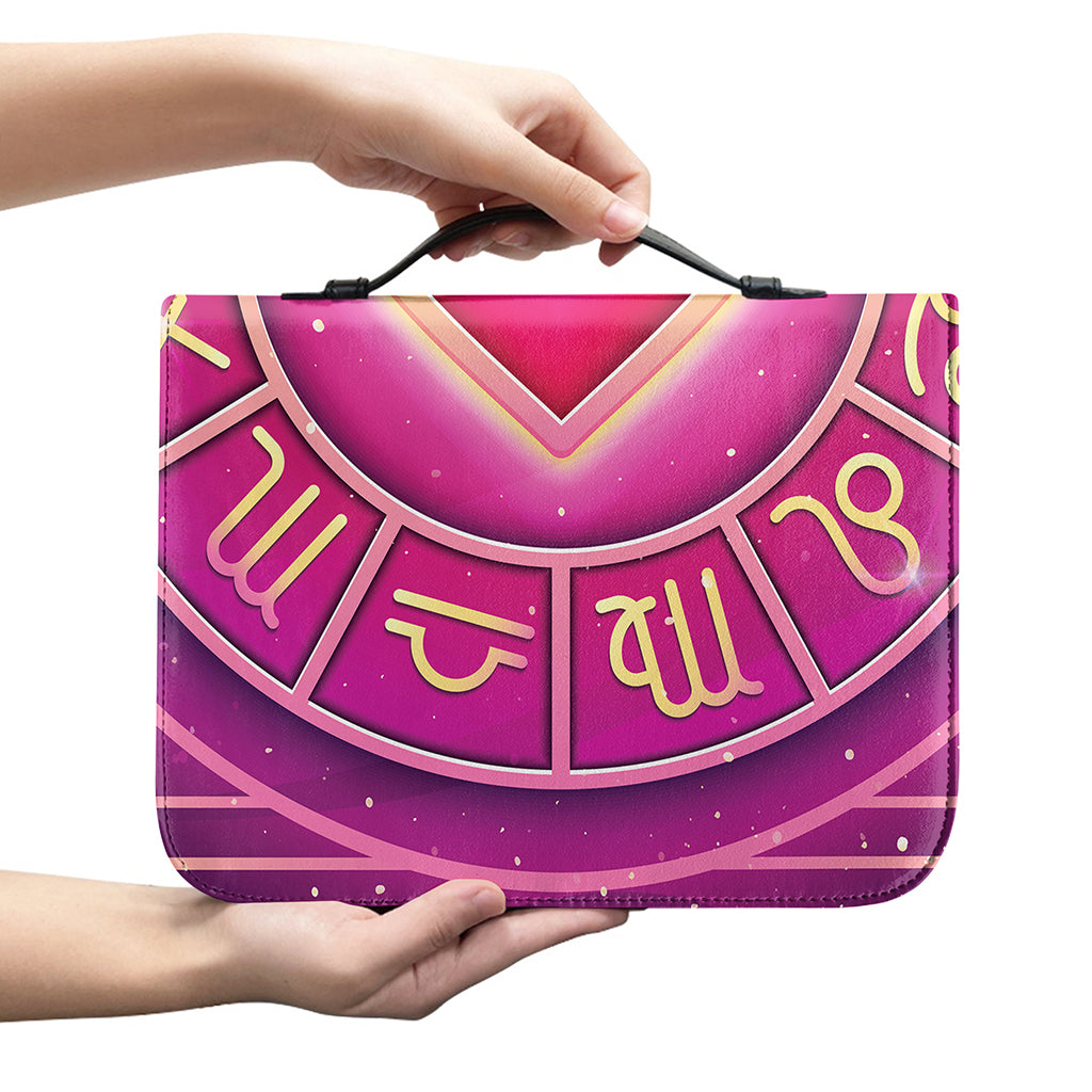 Pink Heart Zodiac Wheel Print Leather Bible Cover