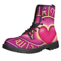 Pink Heart Zodiac Wheel Print Lace-Up Boots