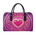 Pink Heart Zodiac Wheel Print Leather Duffel Bag