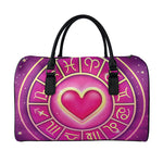 Pink Heart Zodiac Wheel Print Leather Duffle Bag