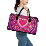 Pink Heart Zodiac Wheel Print Leather Duffle Bag