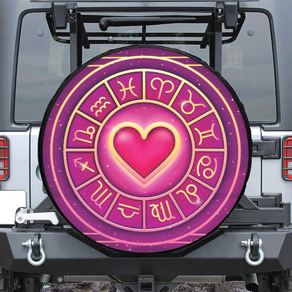 Pink Heart Zodiac Wheel Print Leather Spare Tire Cover
