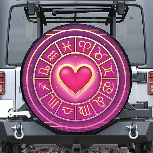 Pink Heart Zodiac Wheel Print Leather Spare Tire Cover