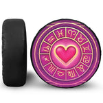 Pink Heart Zodiac Wheel Print Leather Spare Tire Cover