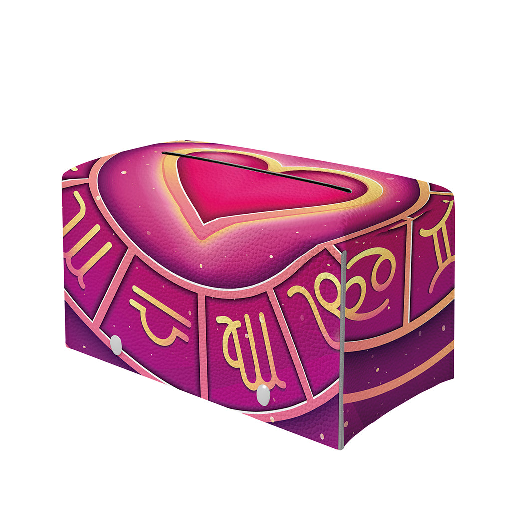 Pink Heart Zodiac Wheel Print Leather Tissue Box Cover