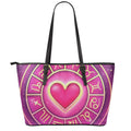 Pink Heart Zodiac Wheel Print Leather Tote Bag With Zipper