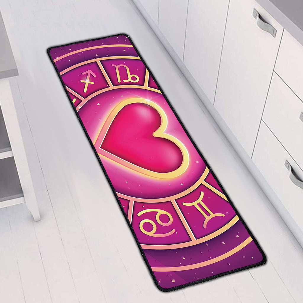 Pink Heart Zodiac Wheel Print Long Kitchen Mat