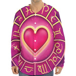 Pink Heart Zodiac Wheel Print Long Sleeve Baseball Jersey