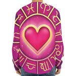 Pink Heart Zodiac Wheel Print Long Sleeve Baseball Jersey