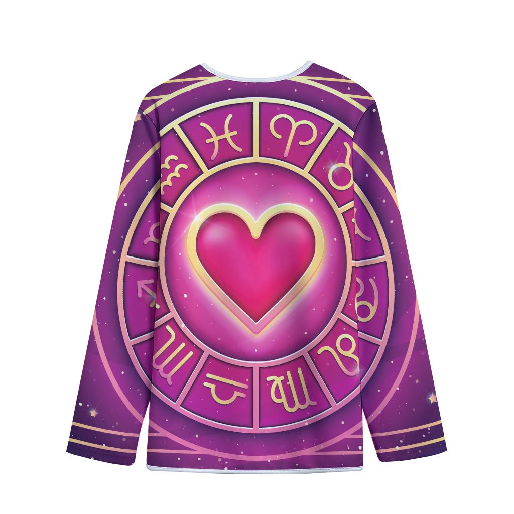Pink Heart Zodiac Wheel Print Long Sleeve Short Coat