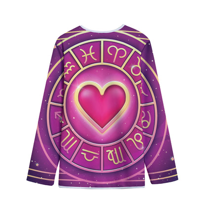 Pink Heart Zodiac Wheel Print Long Sleeve Short Coat