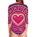 Pink Heart Zodiac Wheel Print Long Sleeve Swimsuit