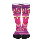 Pink Heart Zodiac Wheel Print Long Socks