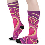 Pink Heart Zodiac Wheel Print Long Socks
