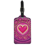 Pink Heart Zodiac Wheel Print Luggage Tag