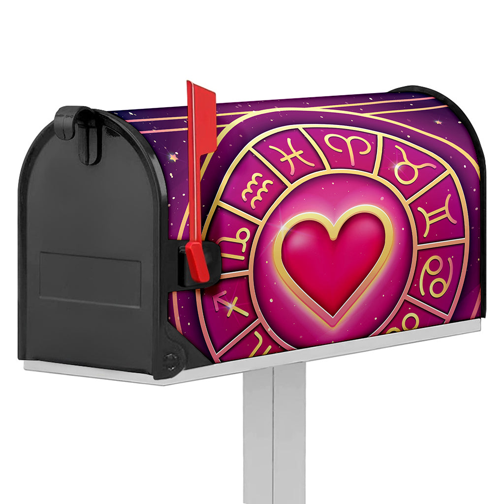 Pink Heart Zodiac Wheel Print Mailbox Cover