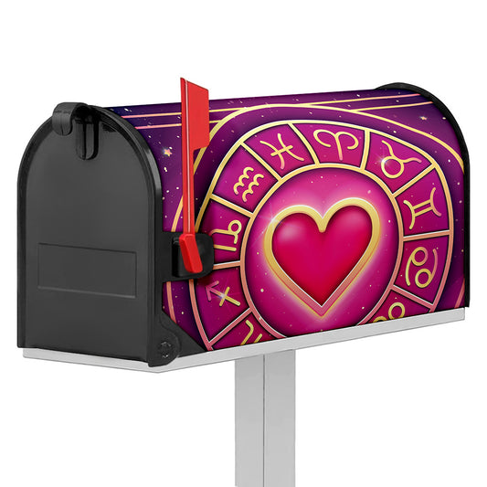 Pink Heart Zodiac Wheel Print Mailbox Cover
