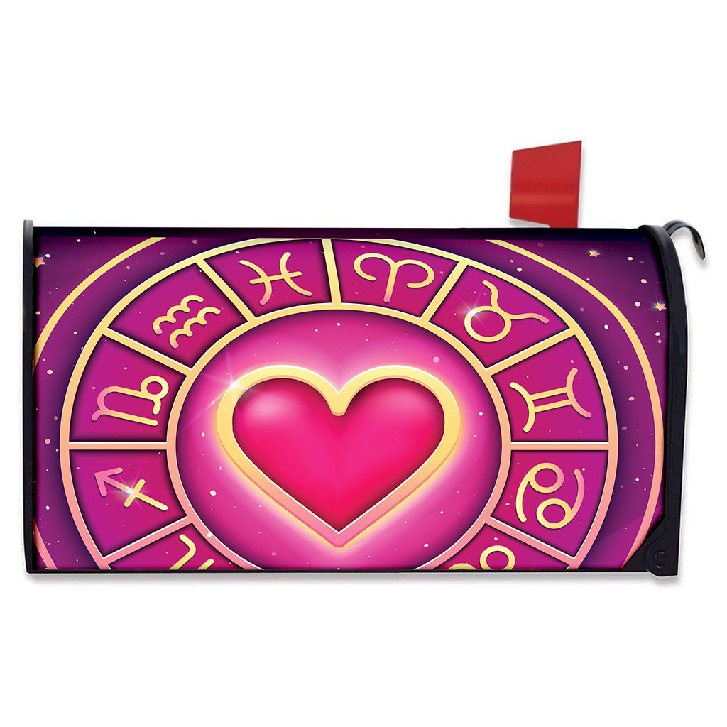 Pink Heart Zodiac Wheel Print Mailbox Cover