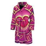 Pink Heart Zodiac Wheel Print Men's Bathrobe