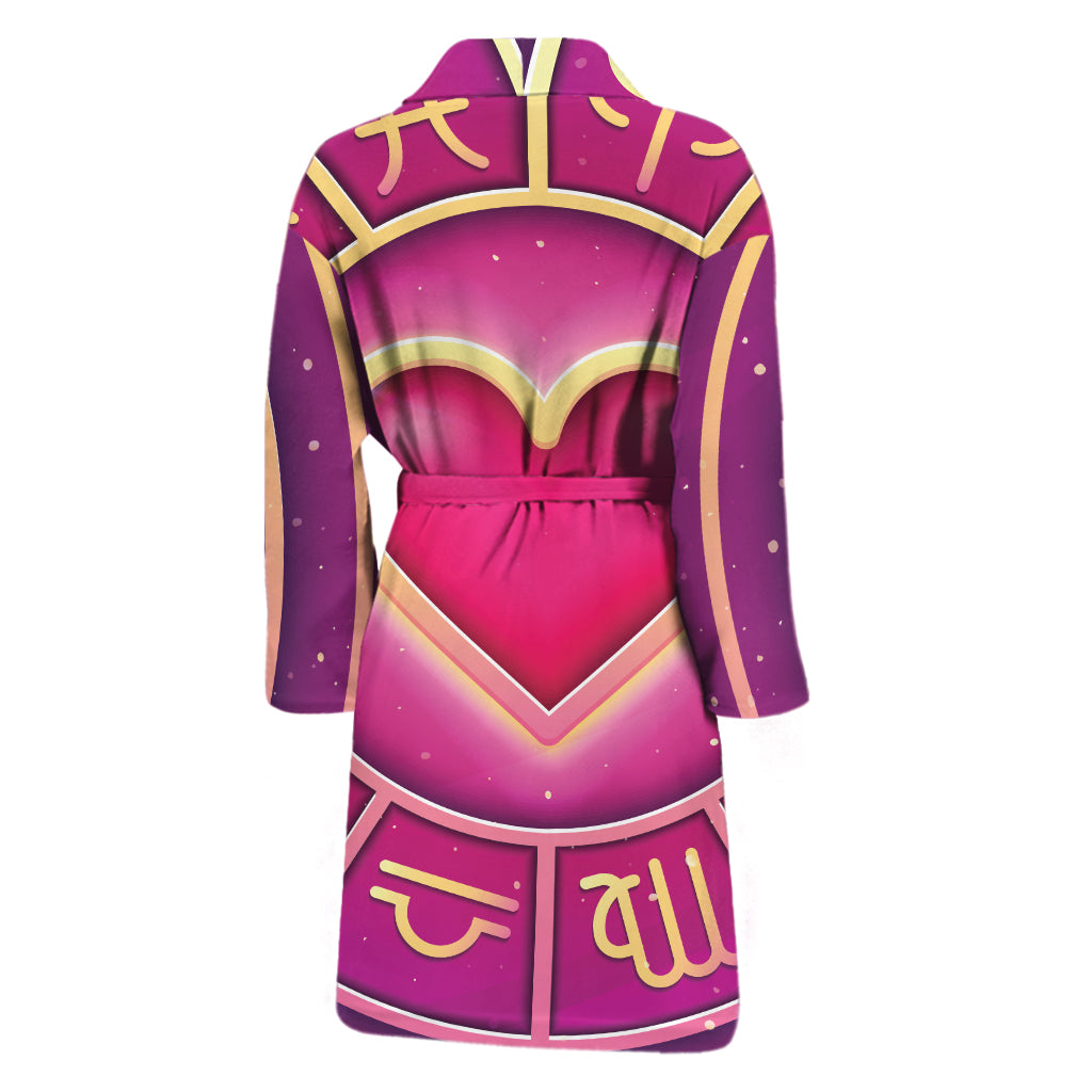 Pink Heart Zodiac Wheel Print Men's Bathrobe