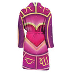 Pink Heart Zodiac Wheel Print Men's Bathrobe