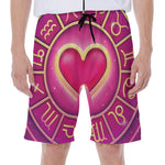 Pink Heart Zodiac Wheel Print Men's Beach Shorts