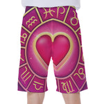 Pink Heart Zodiac Wheel Print Men's Beach Shorts
