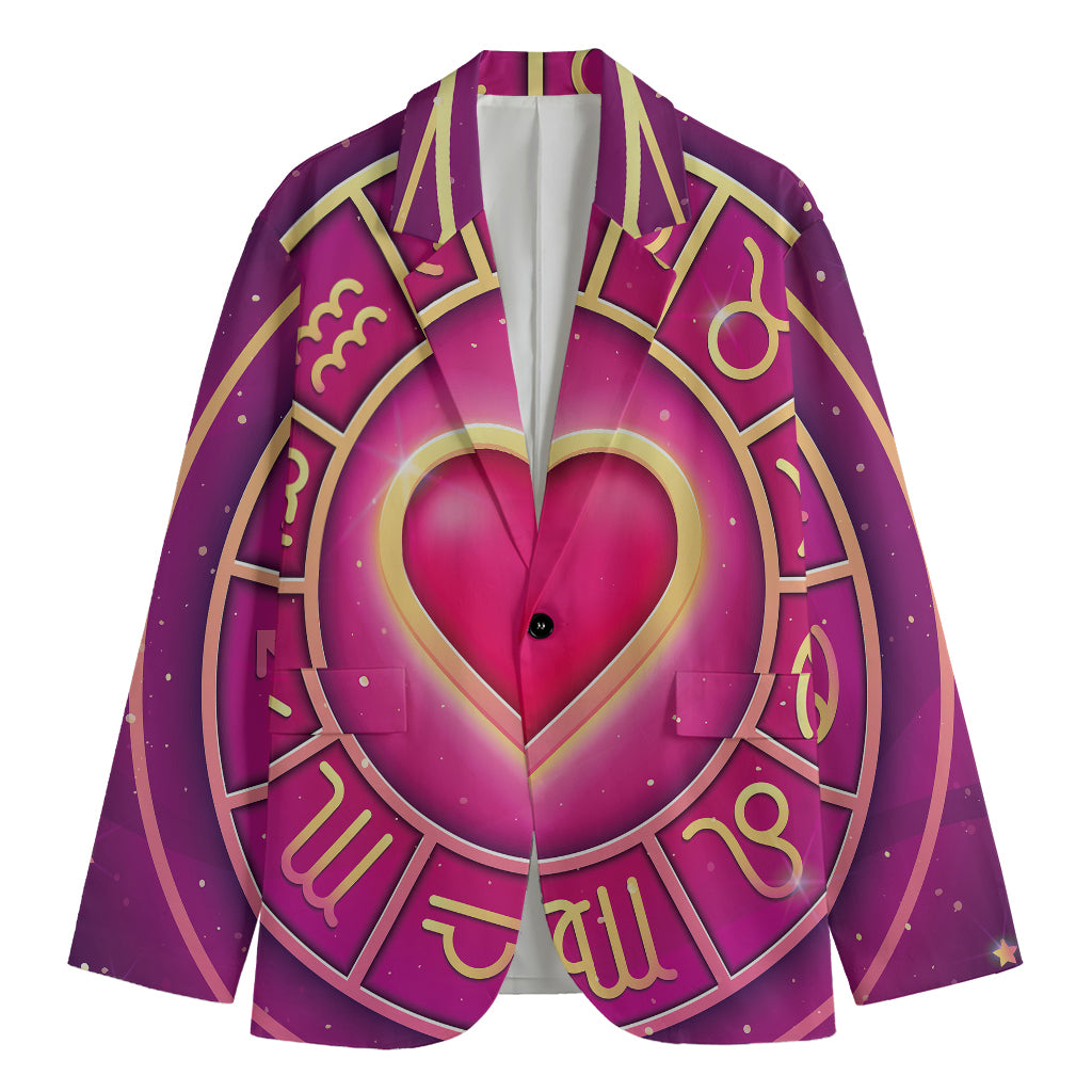 Pink Heart Zodiac Wheel Print Men's Blazer
