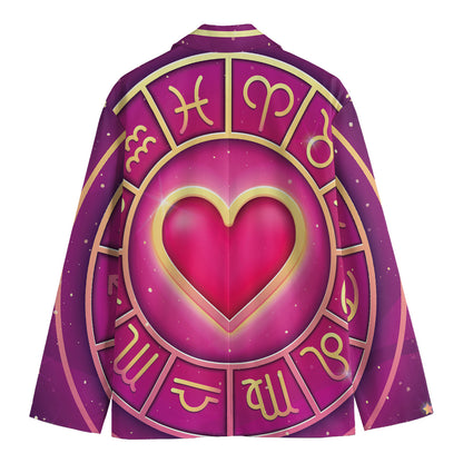 Pink Heart Zodiac Wheel Print Men's Blazer